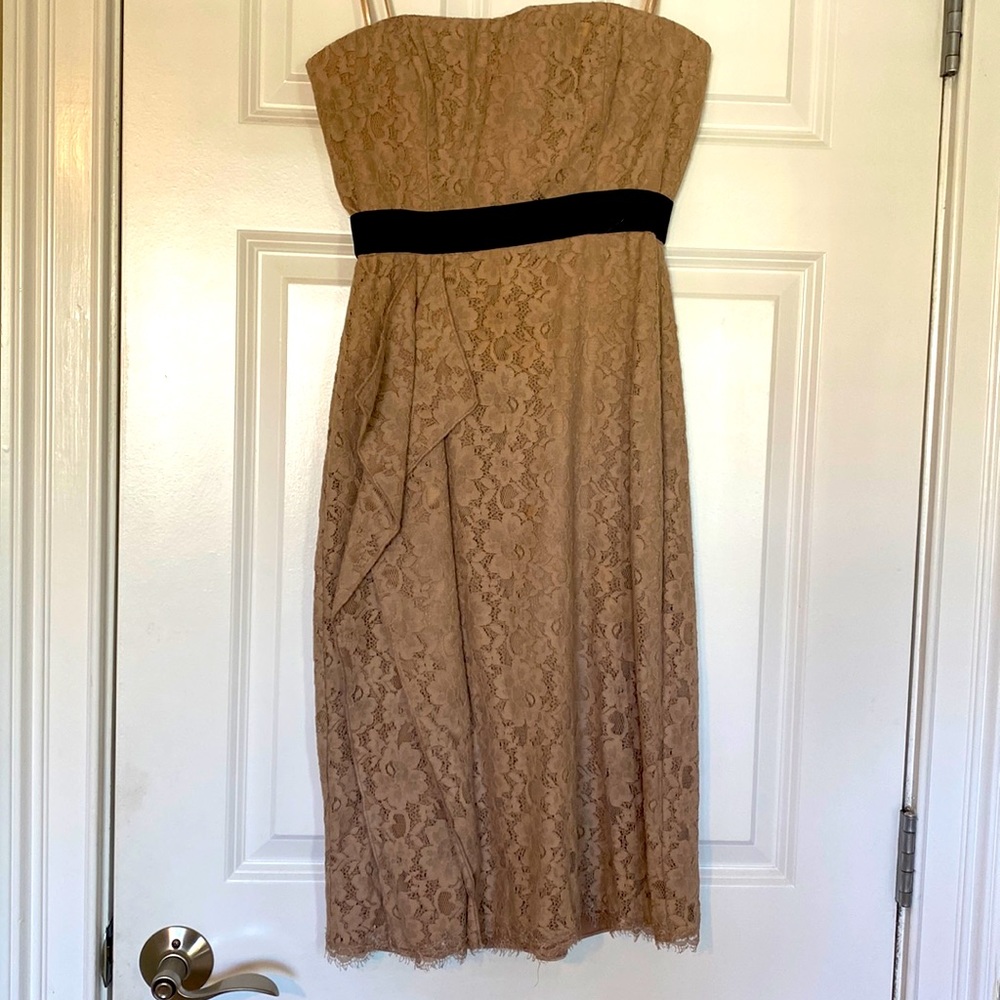 BCBG lace strapless midi dress